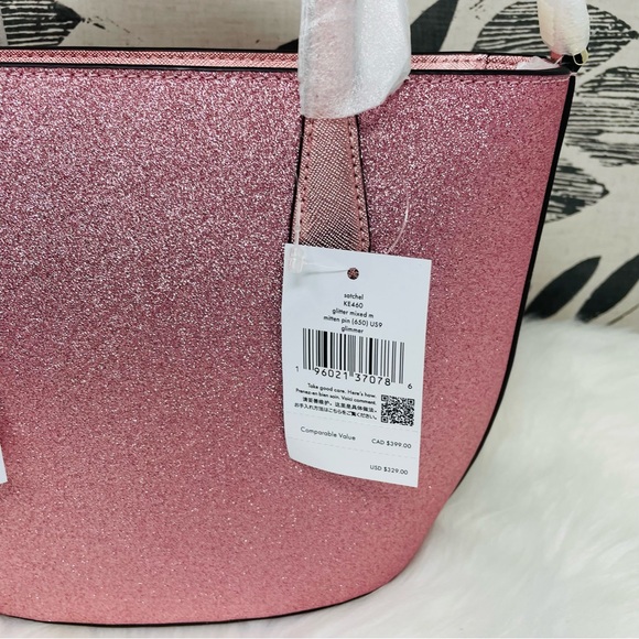 BRAND NEW WITH TAG NWT KATE SPADE GLIMMER SMALL SATCHEL IN MITTEN PINK GLITTER - Picture 4 of 8
